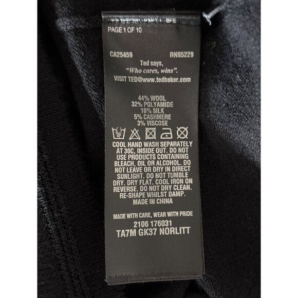 Ted Baker Mens Sweater Size 5 TALL XL Black Silk Cashmere Blend V Neck Long Slee - Picture 8 of 9